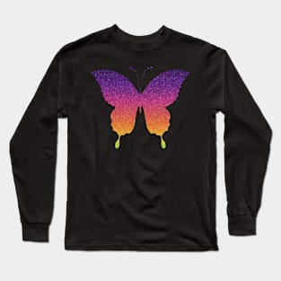 Bright Rainbow Ombre Faux Glitter Butterfly Long Sleeve T-Shirt